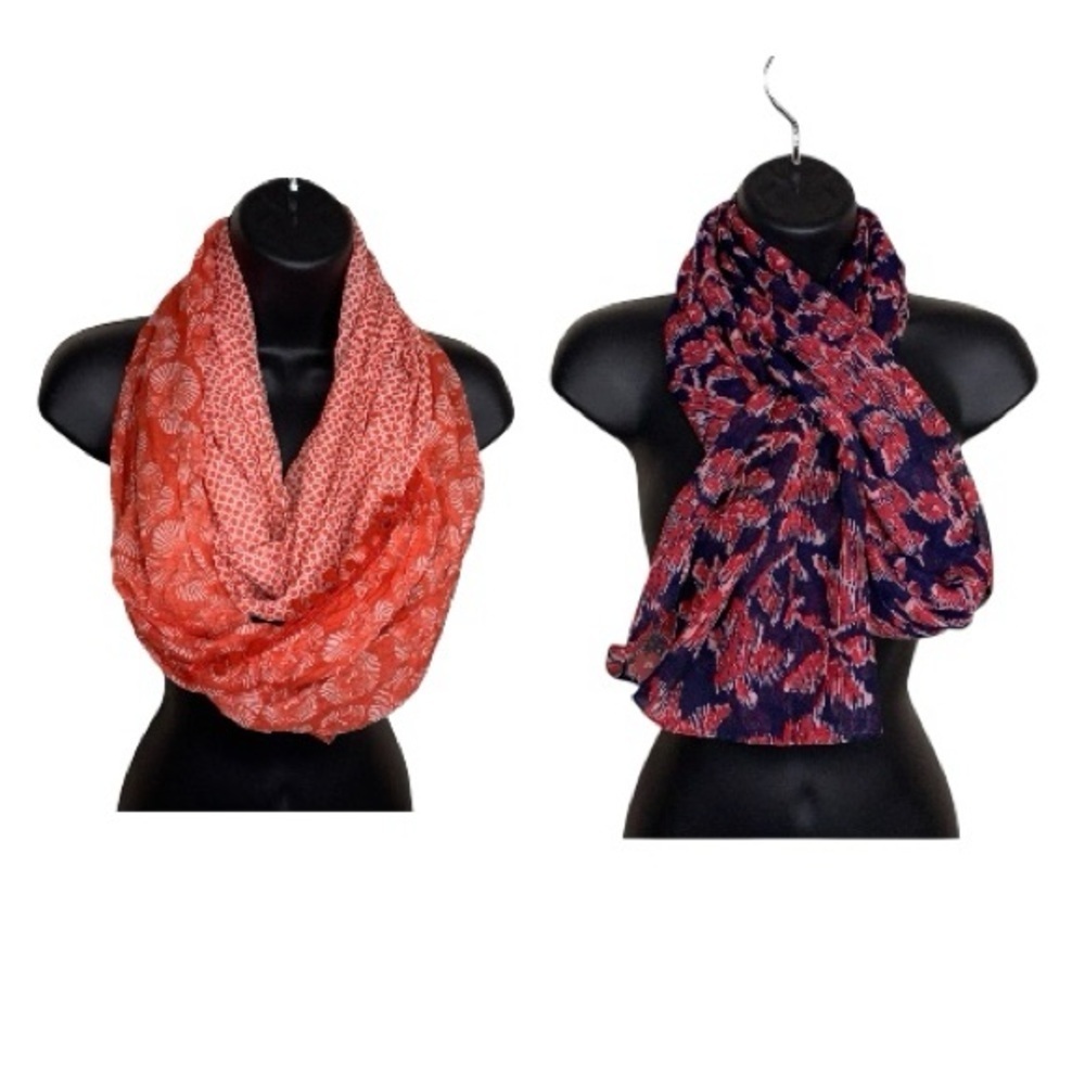 Set If 2 Scarves Avon 2 Chic Red Blue Pink Infinity Style Lightweight Colorful
